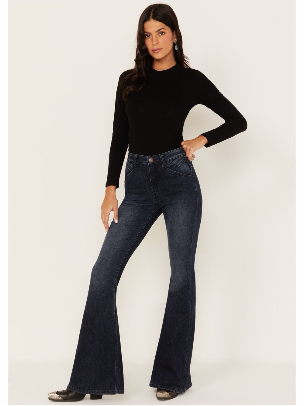 High-Rise Dark Wash Flare Jeans - Women size 27 like new 34long